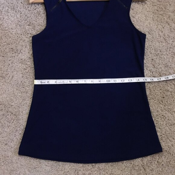 RW&CO. Dark True Blue Zipper Shoulder V-Neck Tank Top Blouse - Picture 10 of 12